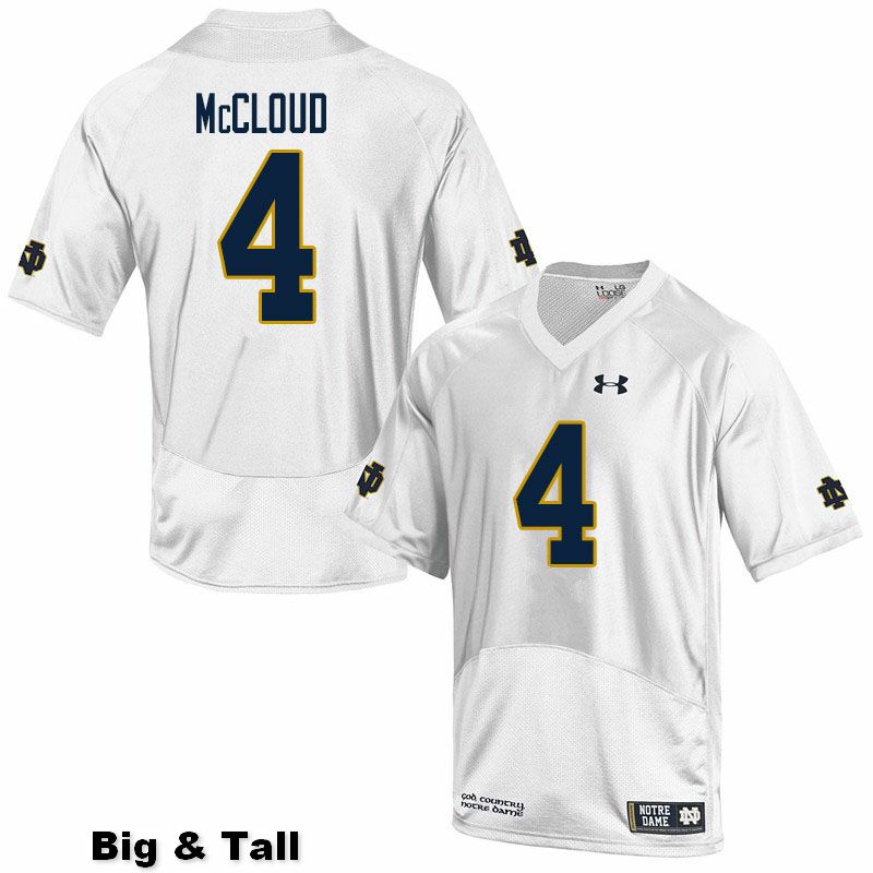 Men's NCAA Notre Dame Fighting Irish #4 Nick McCloud Stitched College Under Armour Authentic White Big & Tall Football Jersey EC10S71ZH